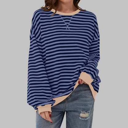 Jessica | Women's Striped Crewneck Long Sleeve Oversized Sweatshirt