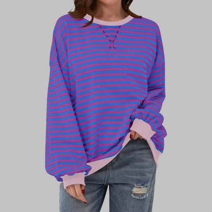 Jessica | Women's Striped Crewneck Long Sleeve Oversized Sweatshirt