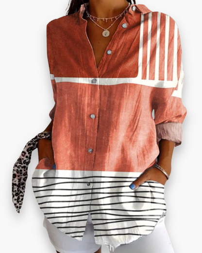 Nesta | Women's Floral Print Button-Down Blouse with 3/4 Sleeves
