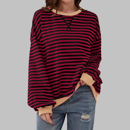 Jessica | Women's Striped Crewneck Long Sleeve Oversized Sweatshirt