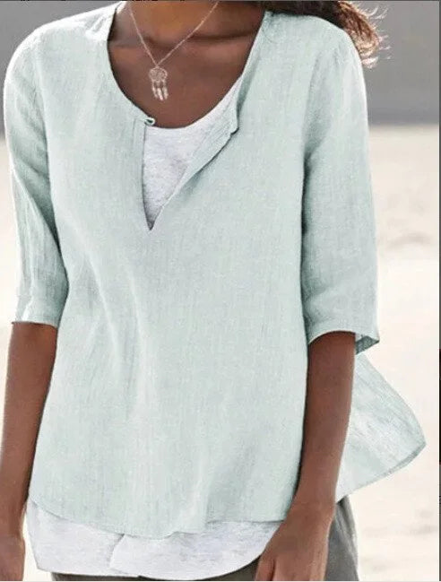 Rita | Women's 3/4 Sleeve Blouse Split Neck Everyday Top
