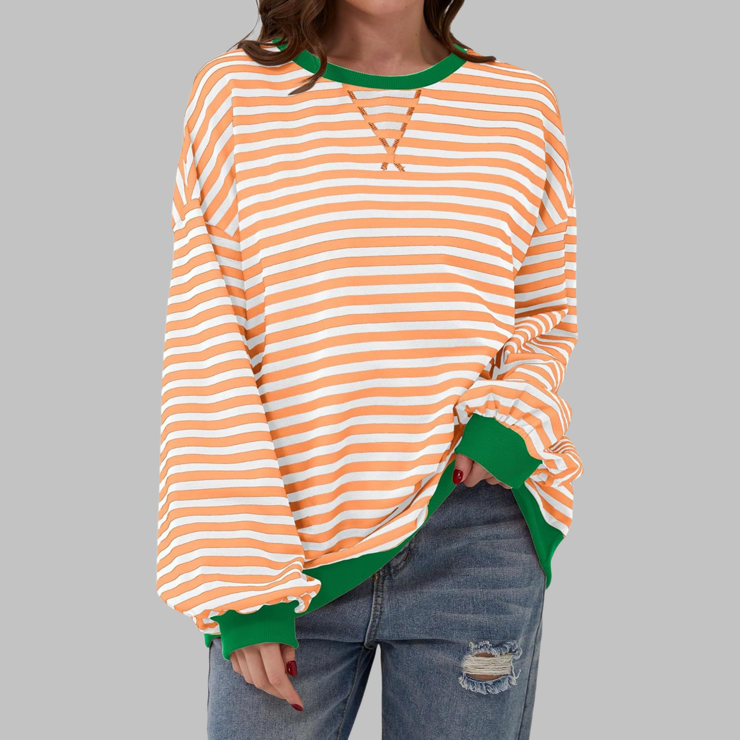 Jessica | Women's Striped Crewneck Long Sleeve Oversized Sweatshirt
