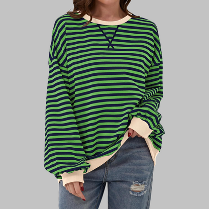 Jessica | Women's Striped Crewneck Long Sleeve Oversized Sweatshirt