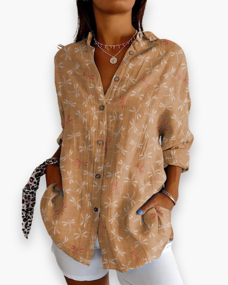 Nesta | Women's Floral Print Button-Down Blouse with 3/4 Sleeves