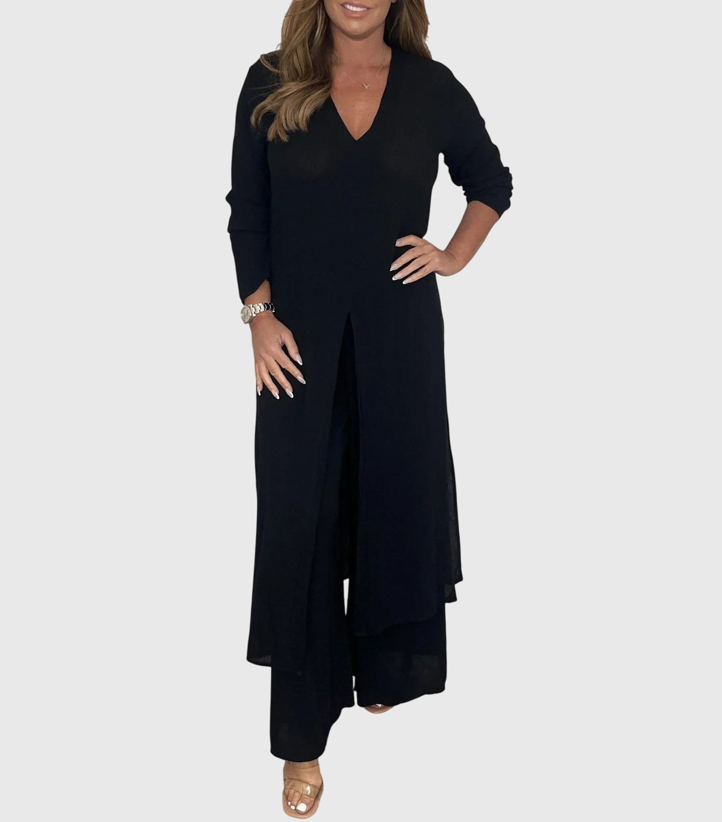 Pearl | Women's Wide Leg Pants & Duster Cardigan Two-Piece Set