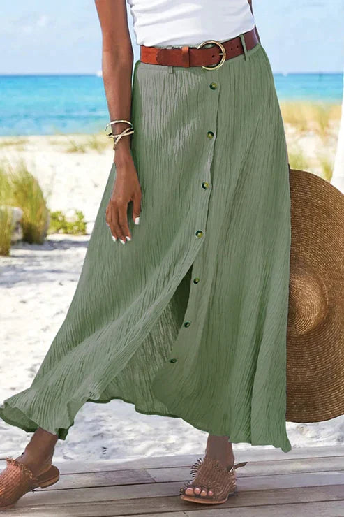 Brenda™ | Women's Button Front Maxi Skirt High Waist Linen Look