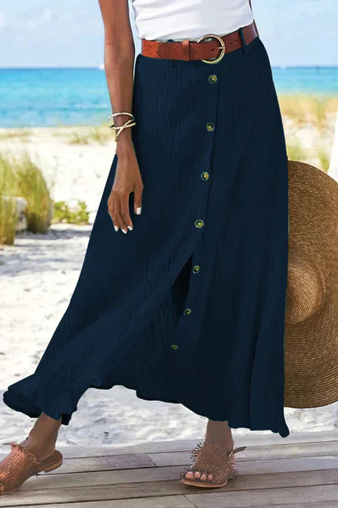 Brenda™ | Women's Button Front Maxi Skirt High Waist Linen Look