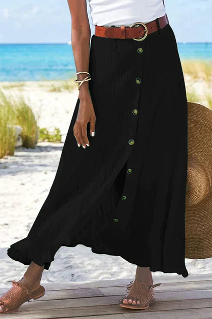 Brenda™ | Women's Button Front Maxi Skirt High Waist Linen Look