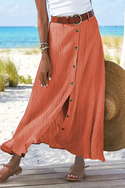 Brenda™ | Women's Button Front Maxi Skirt High Waist Linen Look