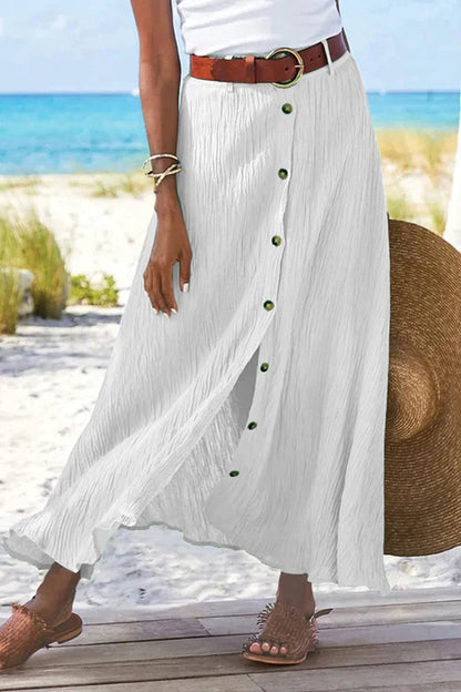 Brenda™ | Women's Button Front Maxi Skirt High Waist Linen Look