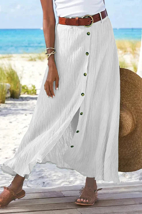 Brenda™ | Women's Button Front Maxi Skirt High Waist Linen Look