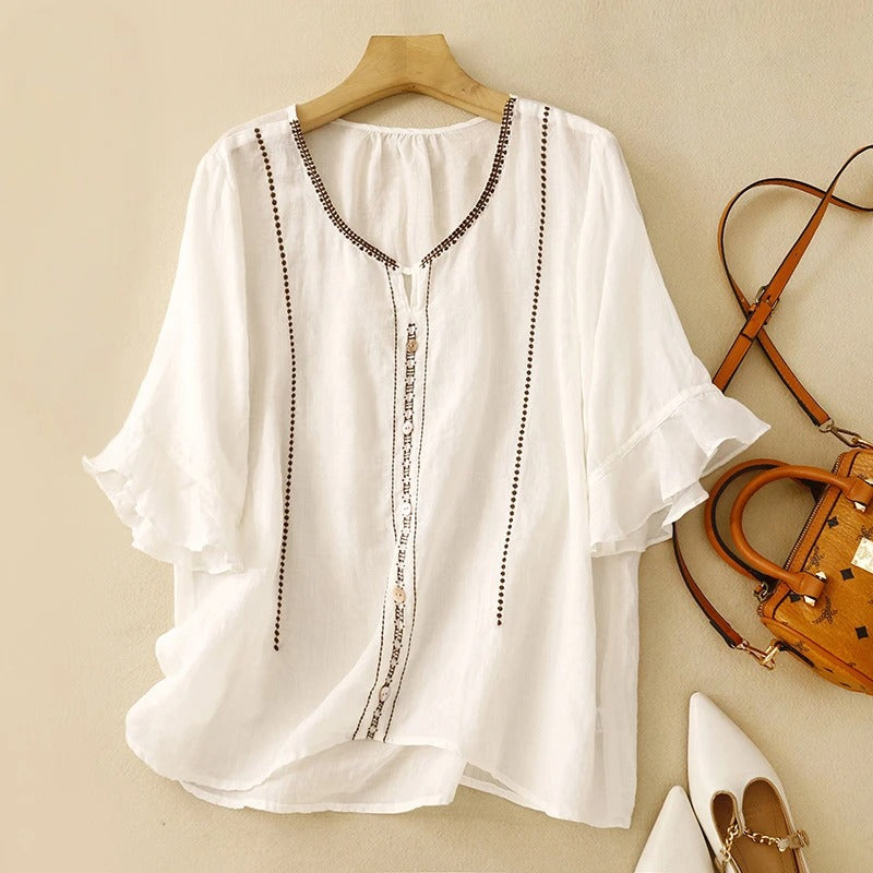 Denise | Pattern Ruffle Sleeve Blouse