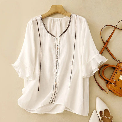 Denise | Pattern Ruffle Sleeve Blouse