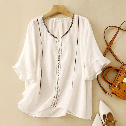 Denise | Pattern Ruffle Sleeve Blouse