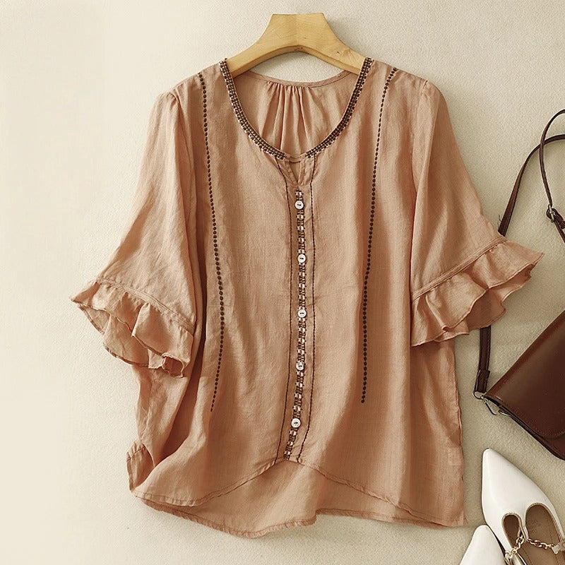 Denise | Pattern Ruffle Sleeve Blouse