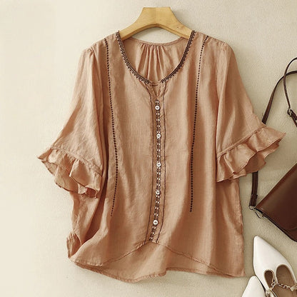 Denise | Pattern Ruffle Sleeve Blouse
