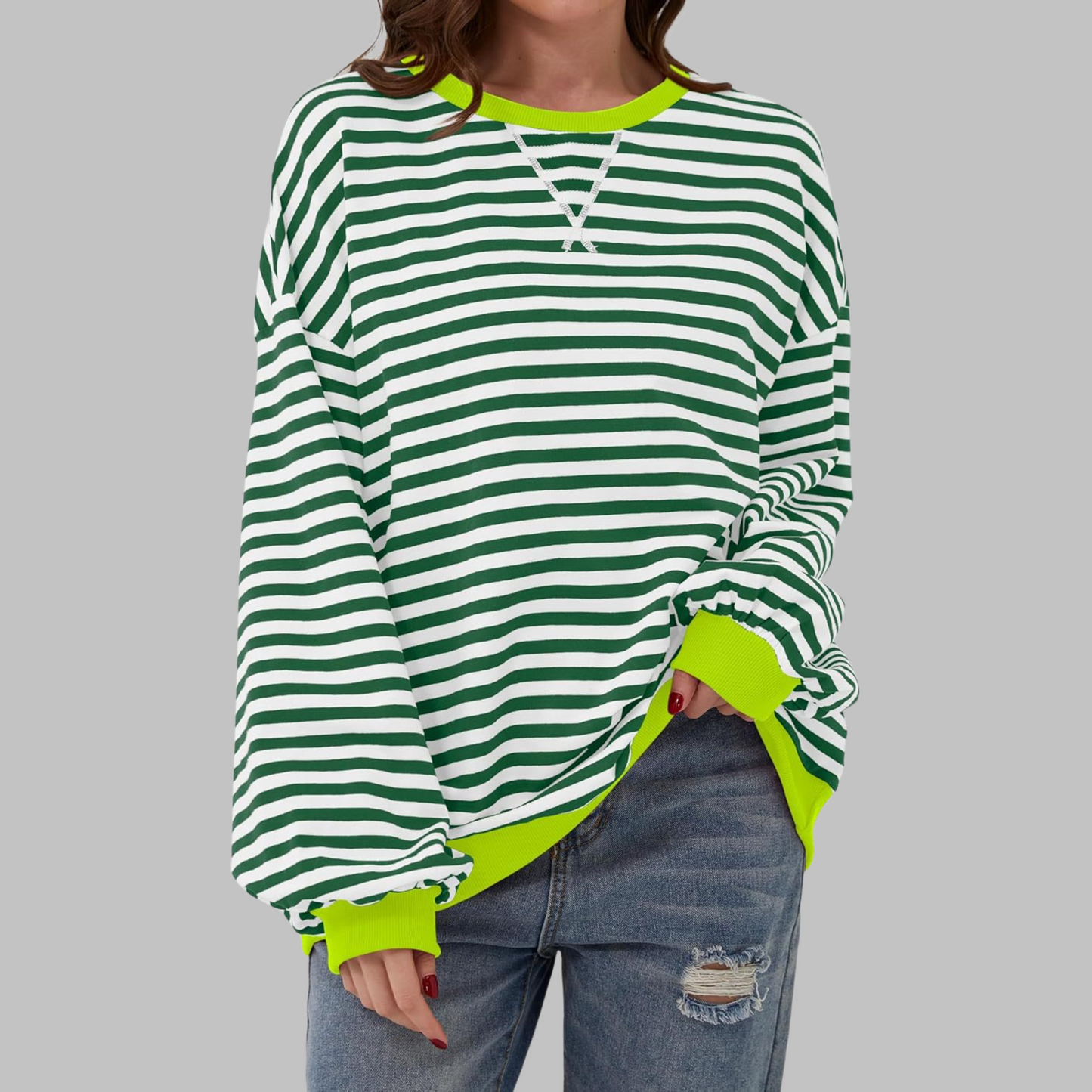 Jessica | Women's Striped Crewneck Long Sleeve Oversized Sweatshirt