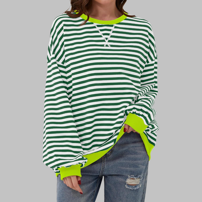 Jessica | Women's Striped Crewneck Long Sleeve Oversized Sweatshirt
