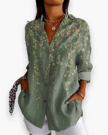 Nesta | Women's Floral Print Button-Down Blouse with 3/4 Sleeves