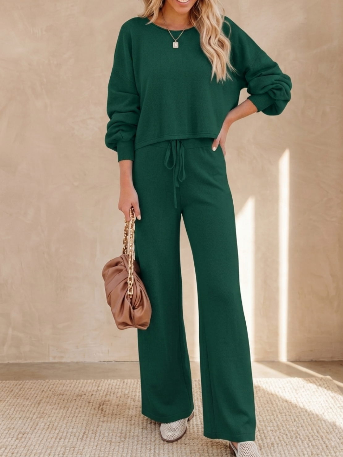 Hayley | Women's Wide-Leg Lounge Pants & Cropped Sweatshirt Set