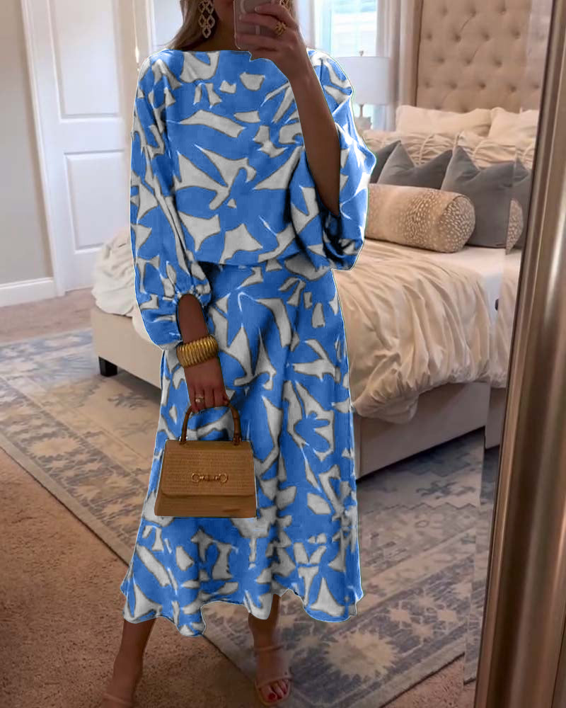 Ashley | Lantern Sleeve Printed Two-Piece Set