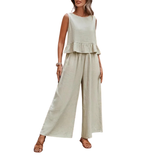 Isla | Women's Wide Leg Pants & Ruffle Tank Two Piece Set