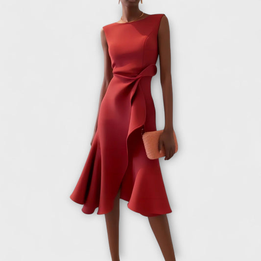 Verity | Draped Asymmetric Midi Dress