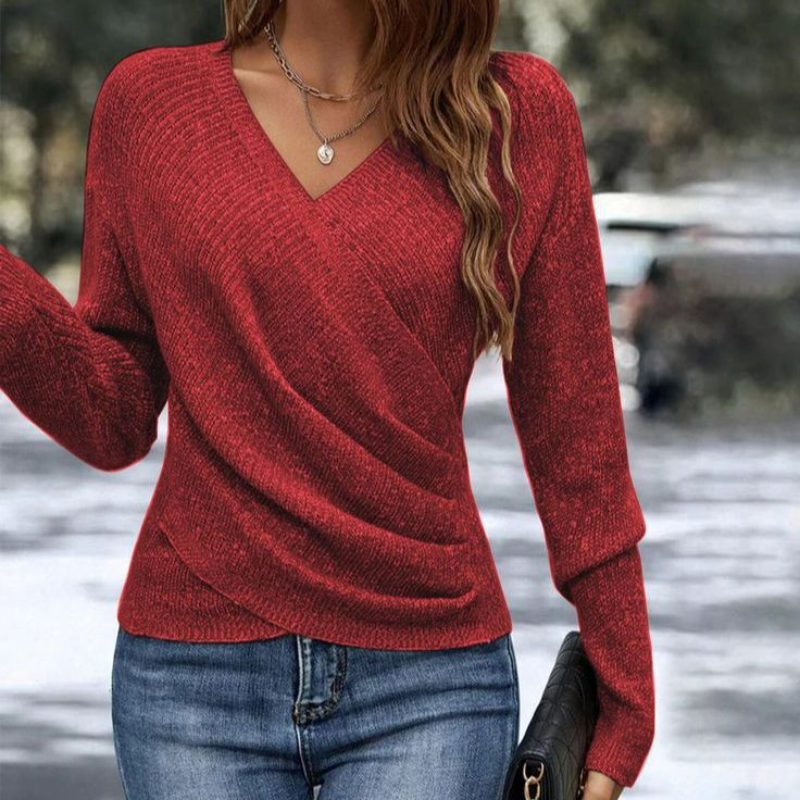 Ceinwen | Women's V-Neck Wrap Front Long Sleeve Sweater