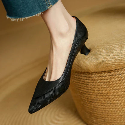 Daisy | Women's Pointed Toe Kitten Heel Pumps Slip On Mid Heel