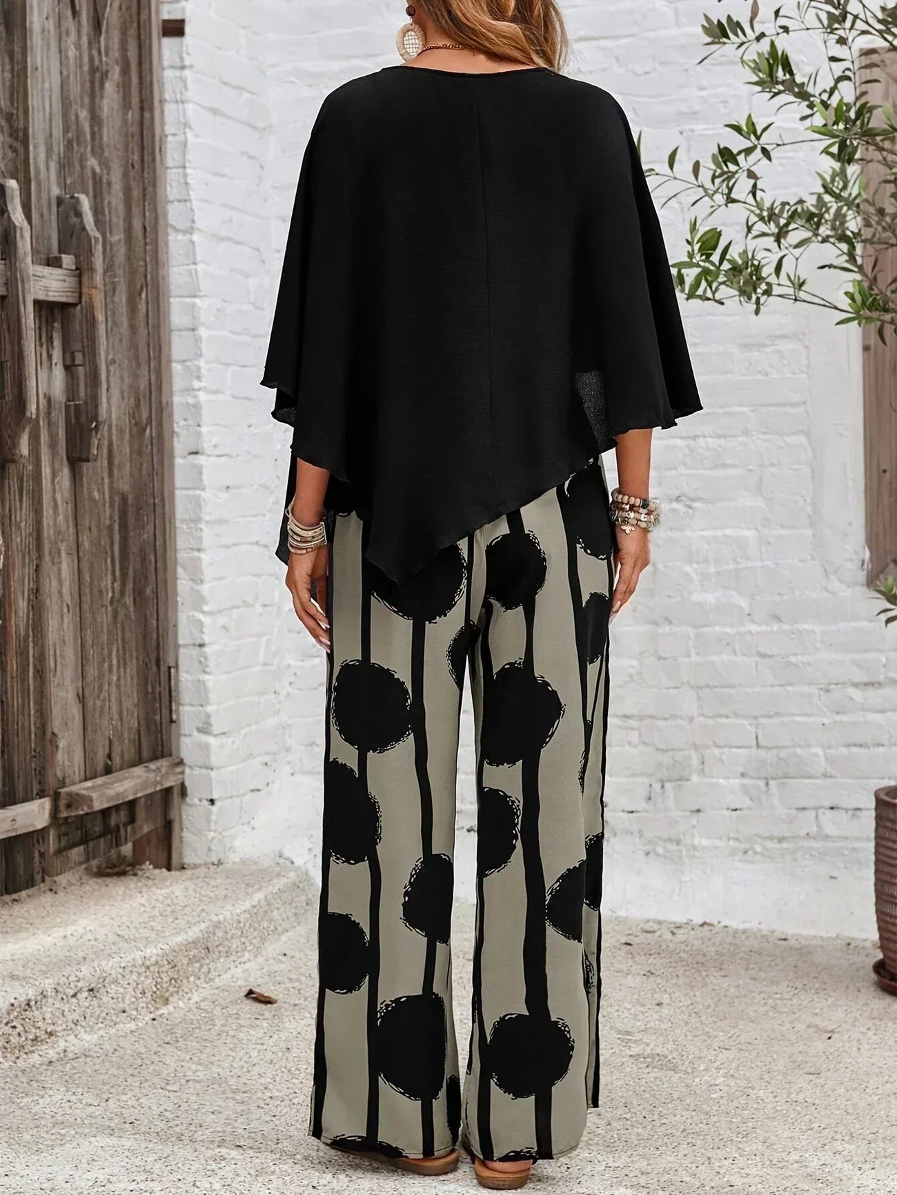 Sage | Women's Wide Leg Print Pants & Batwing Top 2 Piece Set