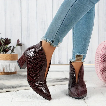 Camellia™ | Women's Textured Ankle Boots with Curved Cut and Mid Block Heel