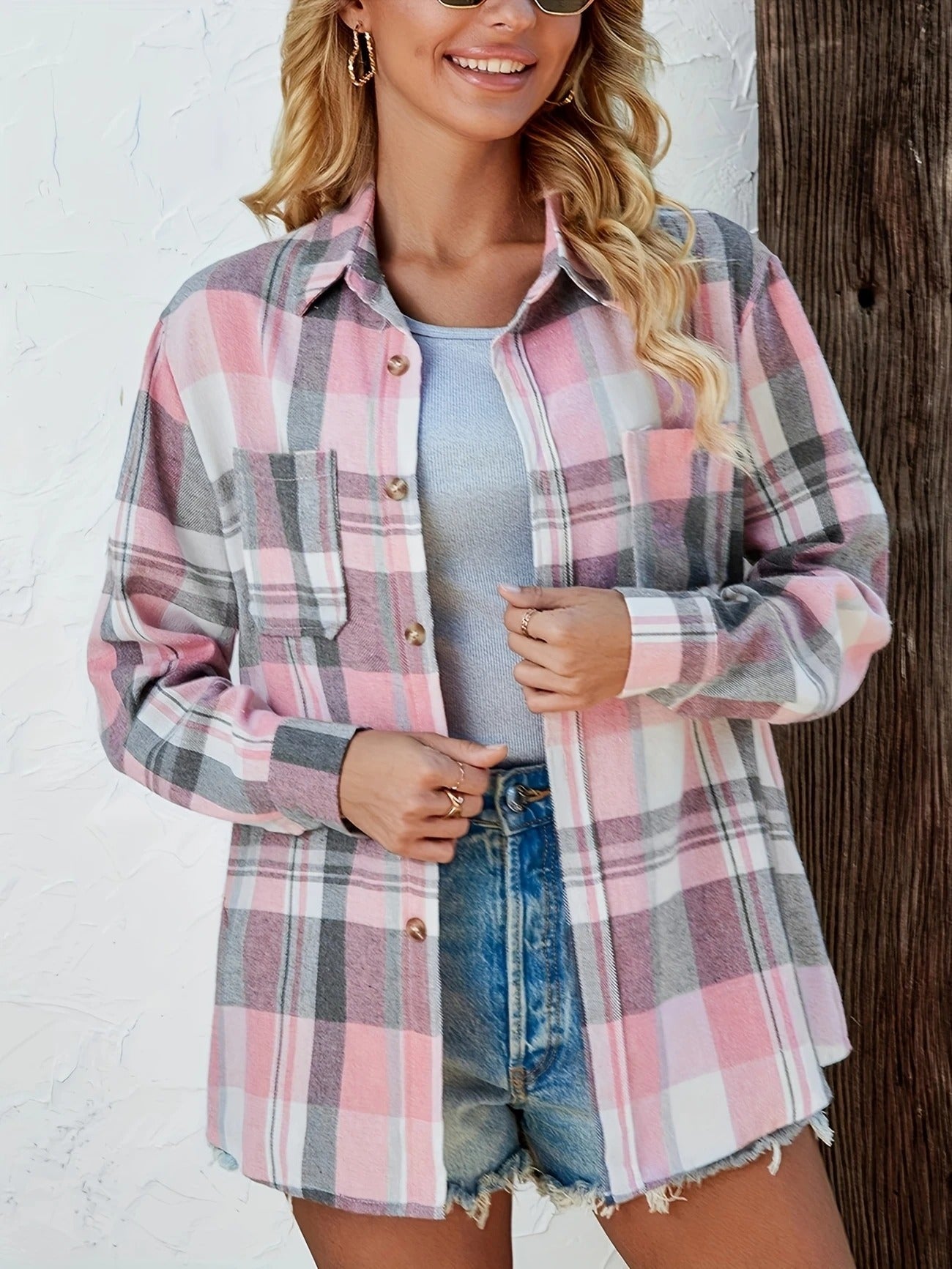 Corinna | Women's Oversized Plaid Flannel Button-Down Shirt
