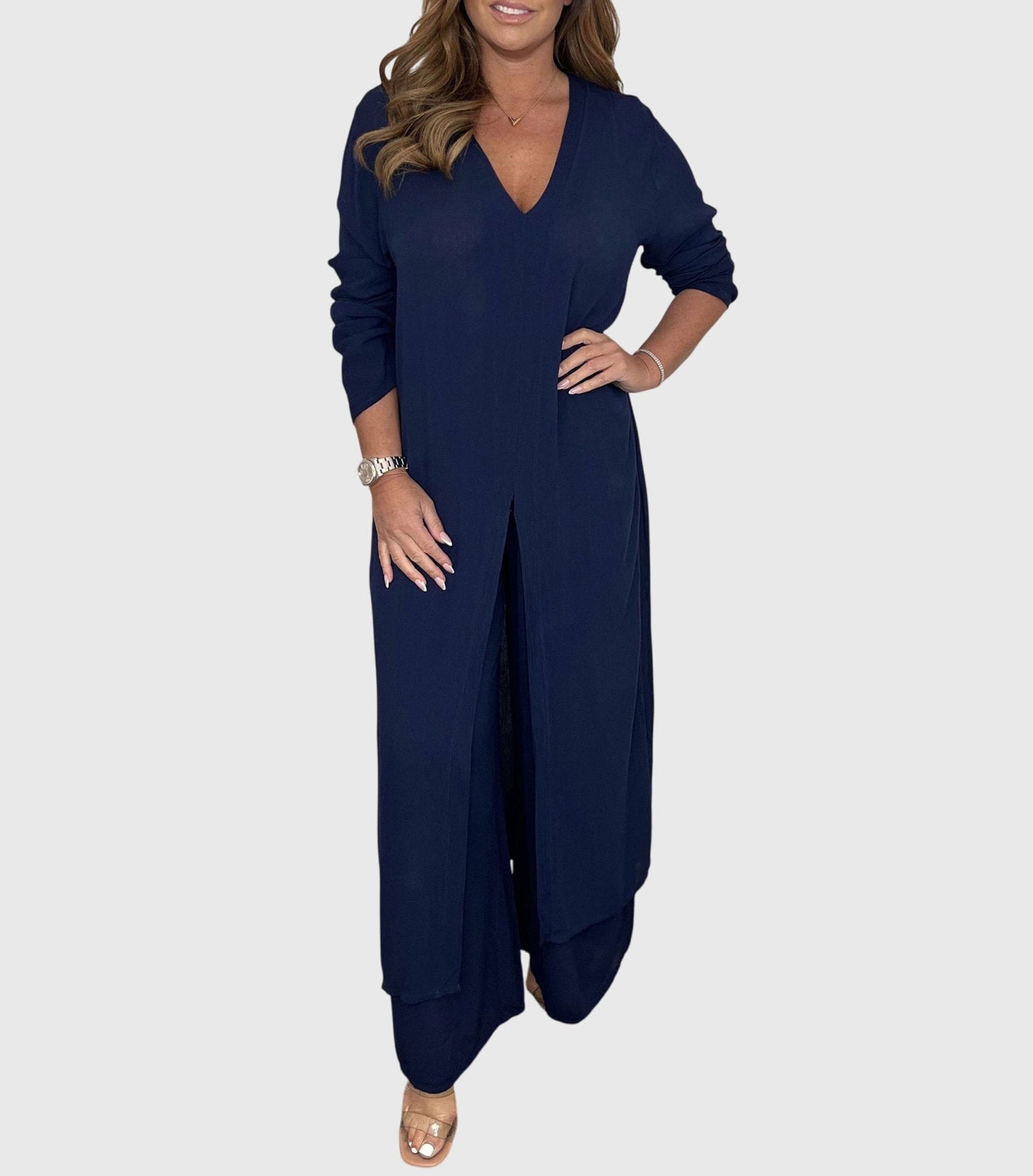 Pearl | Women's Wide Leg Pants & Duster Cardigan Two-Piece Set