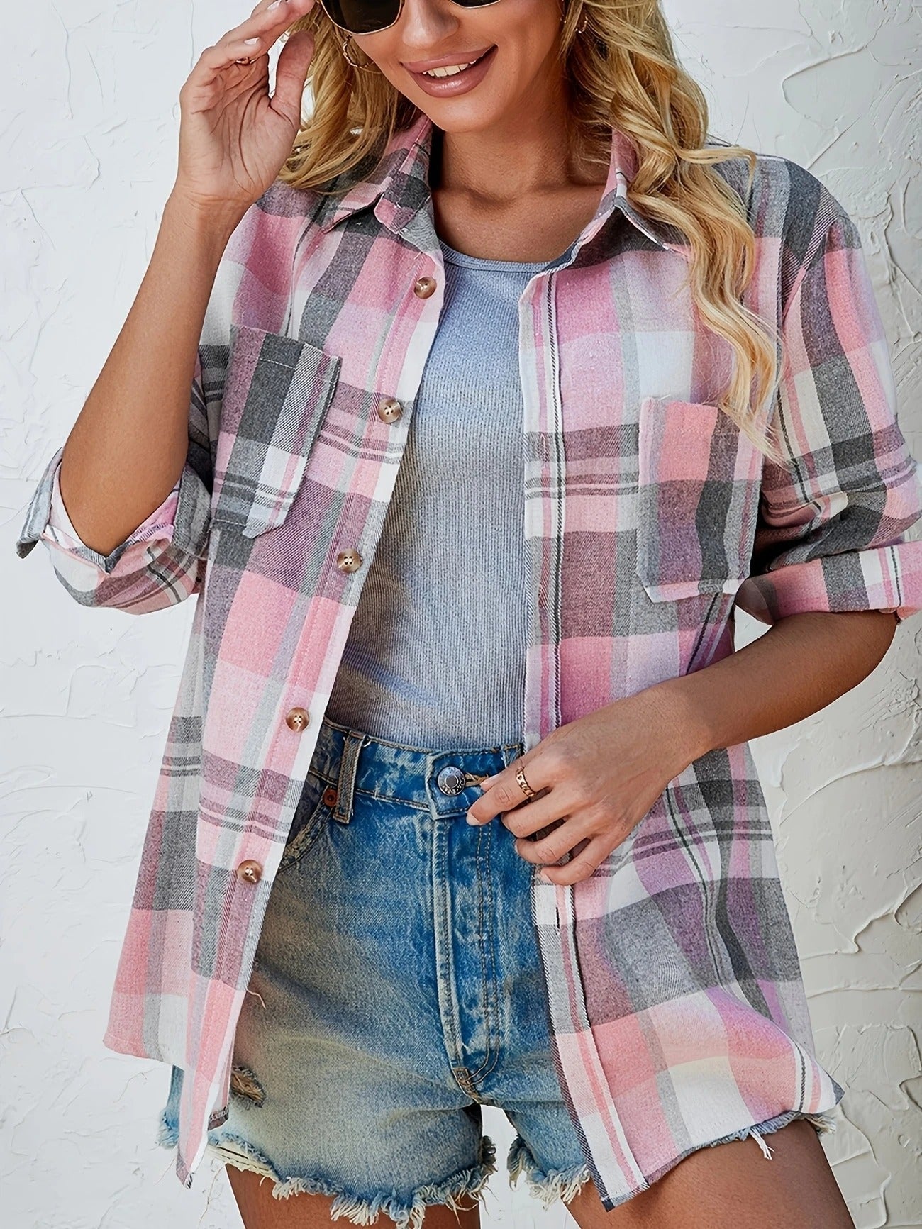 Corinna | Women's Oversized Plaid Flannel Button-Down Shirt