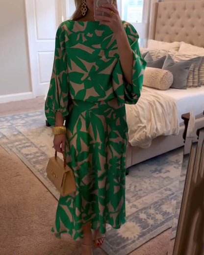 Ashley | Lantern Sleeve Printed Two-Piece Set