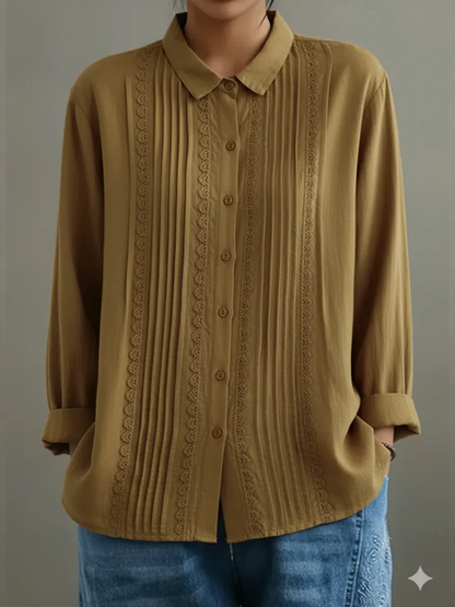 Lucy | Women's Lace Trim Button-Up Long Sleeve Blouse