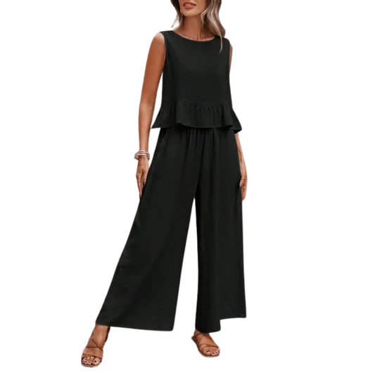 Isla | Women's Wide Leg Pants & Ruffle Tank Two Piece Set