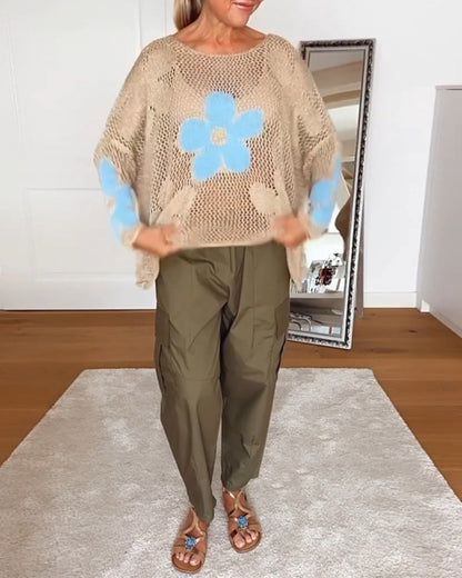 Brook | Women's Crochet Top Floral Open Weave Long Sleeve