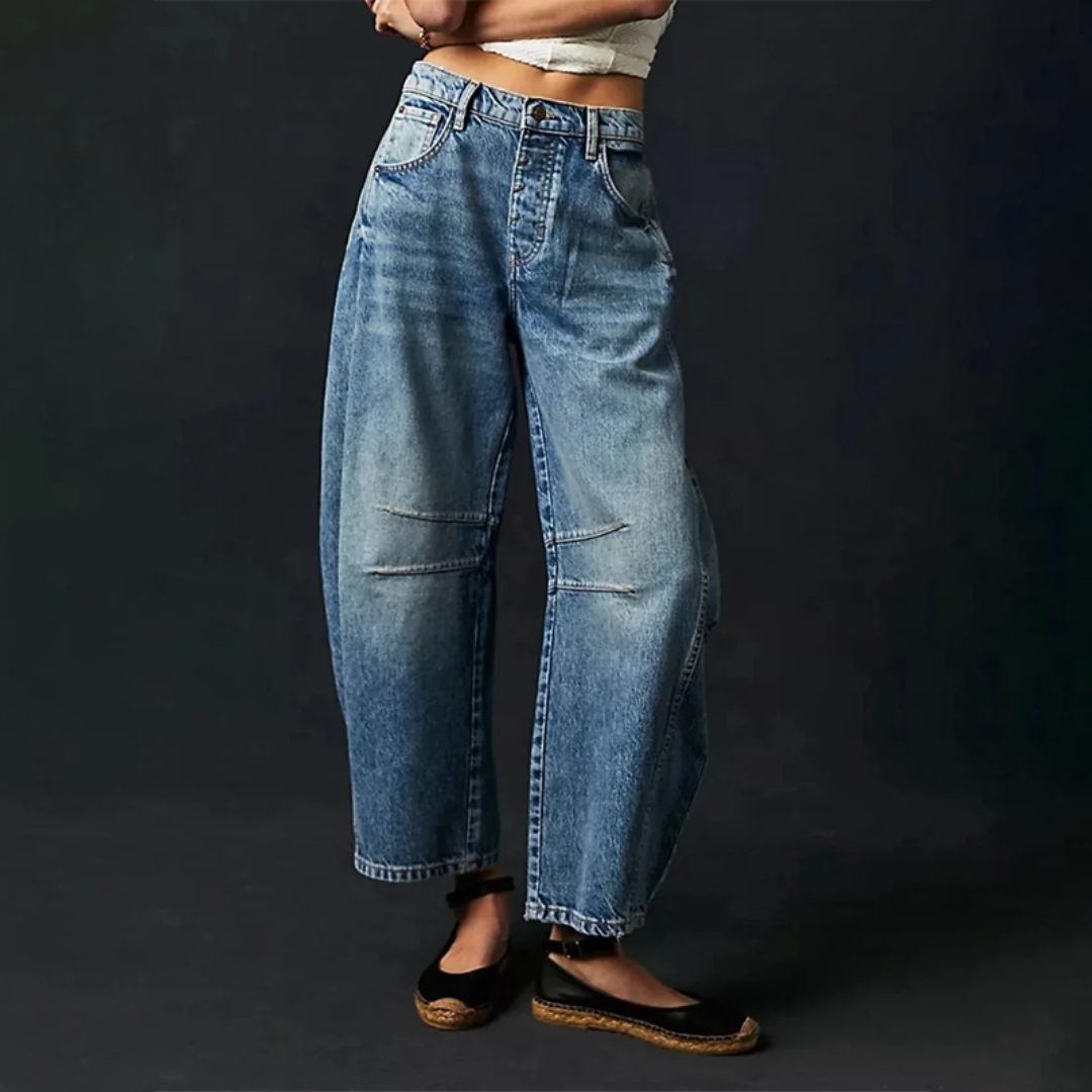 Grainne | Women's High Waist Barrel Leg Jeans Easy-Fit Denim