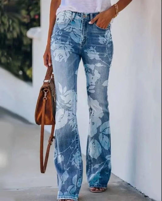 Glory2™ | Women's Floral Print High Waist Flare Jeans