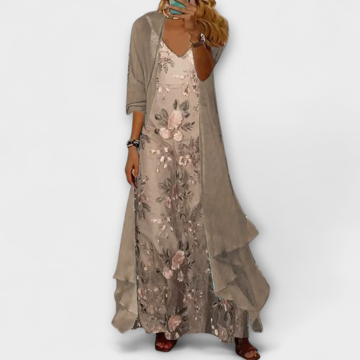 Willow | Women's Longline Cardigan & Floral Maxi Dress Set
