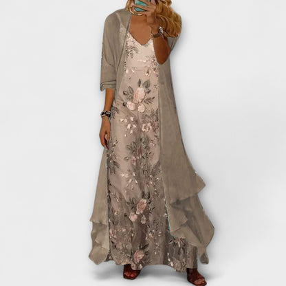 Willow | Women's Longline Cardigan & Floral Maxi Dress Set