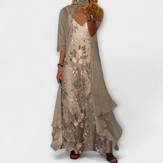 Willow | Women's Longline Cardigan & Floral Maxi Dress Set