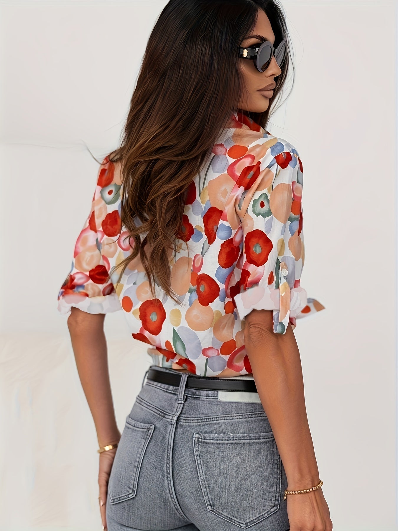 Jessica | Women's Floral Print Button-Down Long Sleeve Blouse