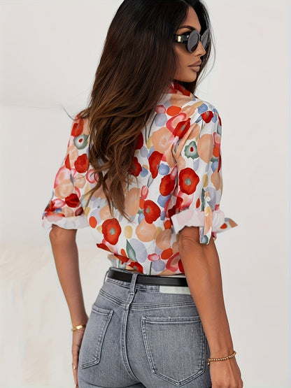Jessica | Women's Floral Print Button-Down Long Sleeve Blouse