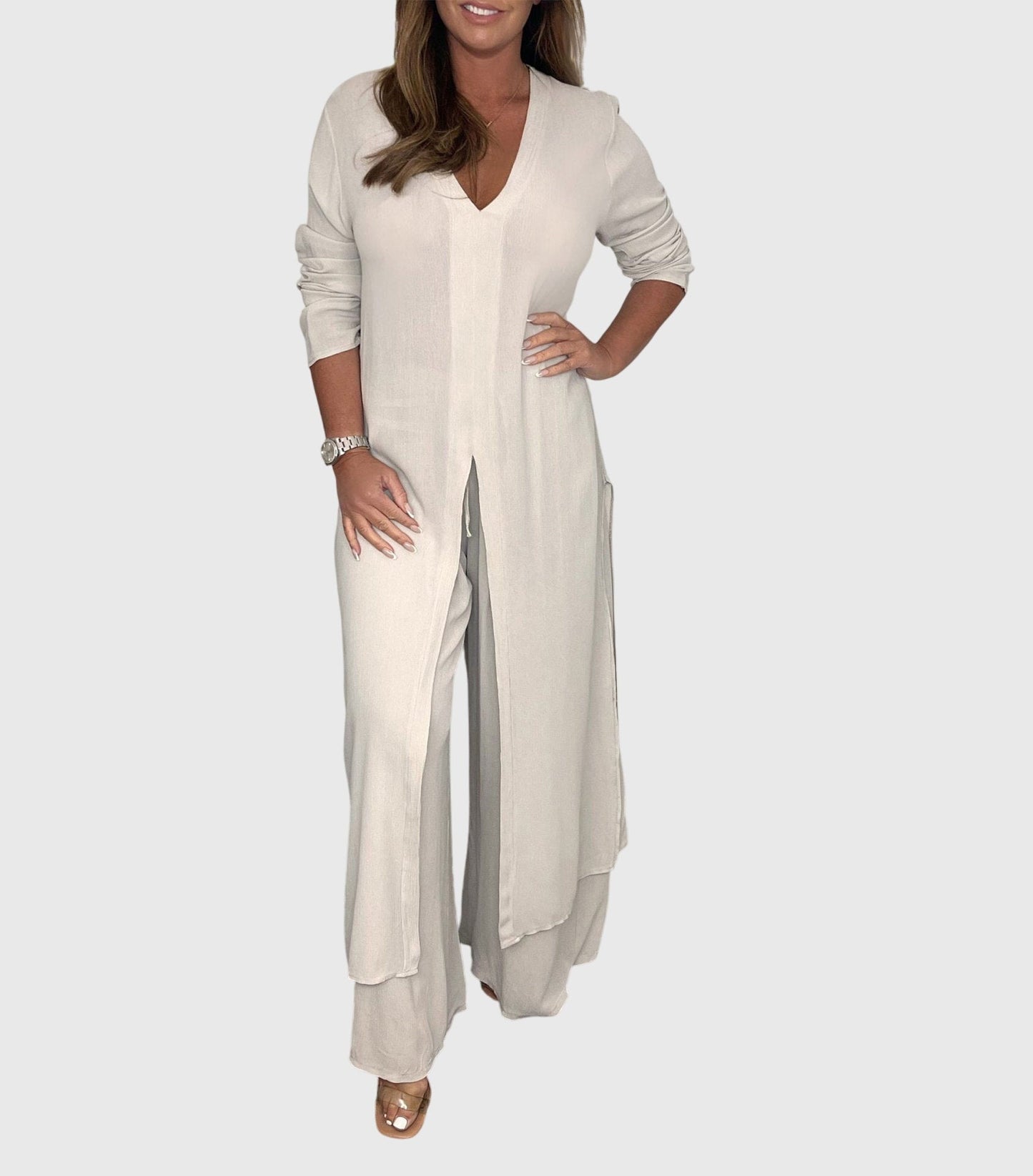 Pearl | Women's Wide Leg Pants & Duster Cardigan Two-Piece Set
