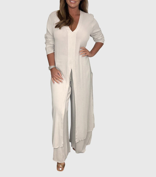 Pearl | Women's Wide Leg Pants & Duster Cardigan Two-Piece Set