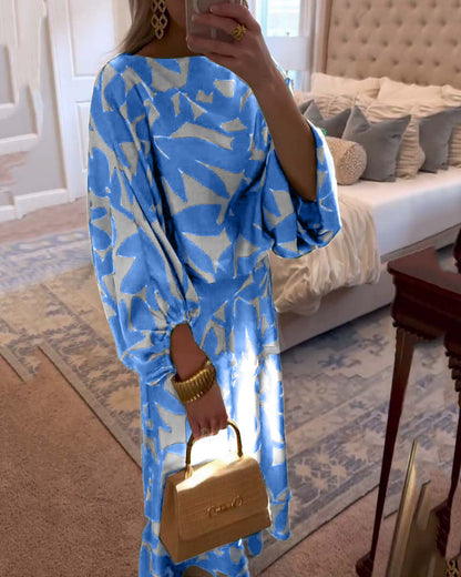 Ashley | Lantern Sleeve Printed Two-Piece Set