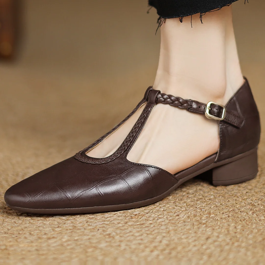 Miranda | Women's Leather T-Strap Mary Jane Flats Pointed Toe Flat