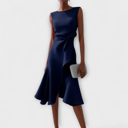 Verity | Draped Asymmetric Midi Dress